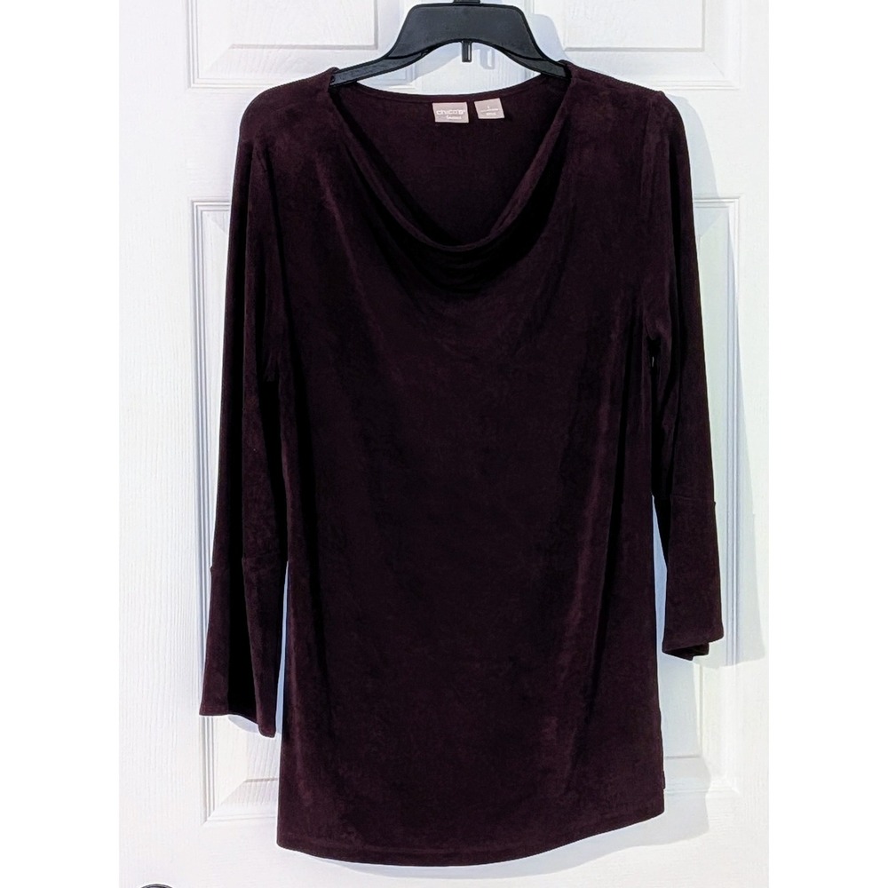 Chicos Platinum Cowl Neck Long Sleeve Tunic Top Burgundy Size 1 (8/10) Medium